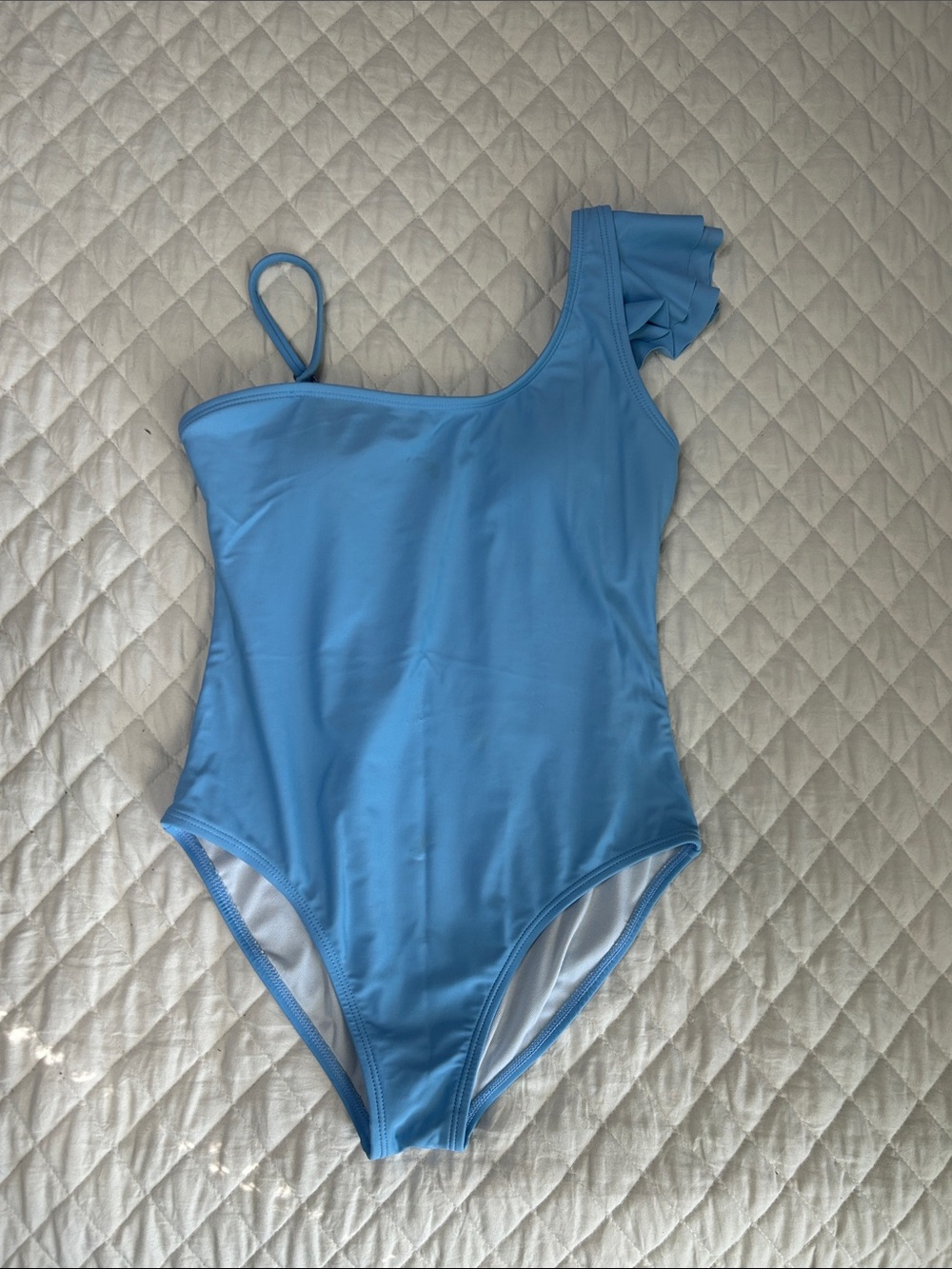 Girls One-Shoulder Light Blue Ruffle Swimsuit